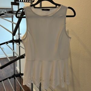 Shein peplum white blouse with little laser cut flowers at the bottom